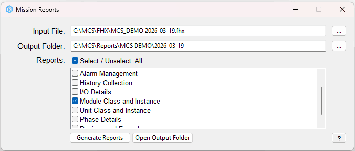 Mission Reports user interface