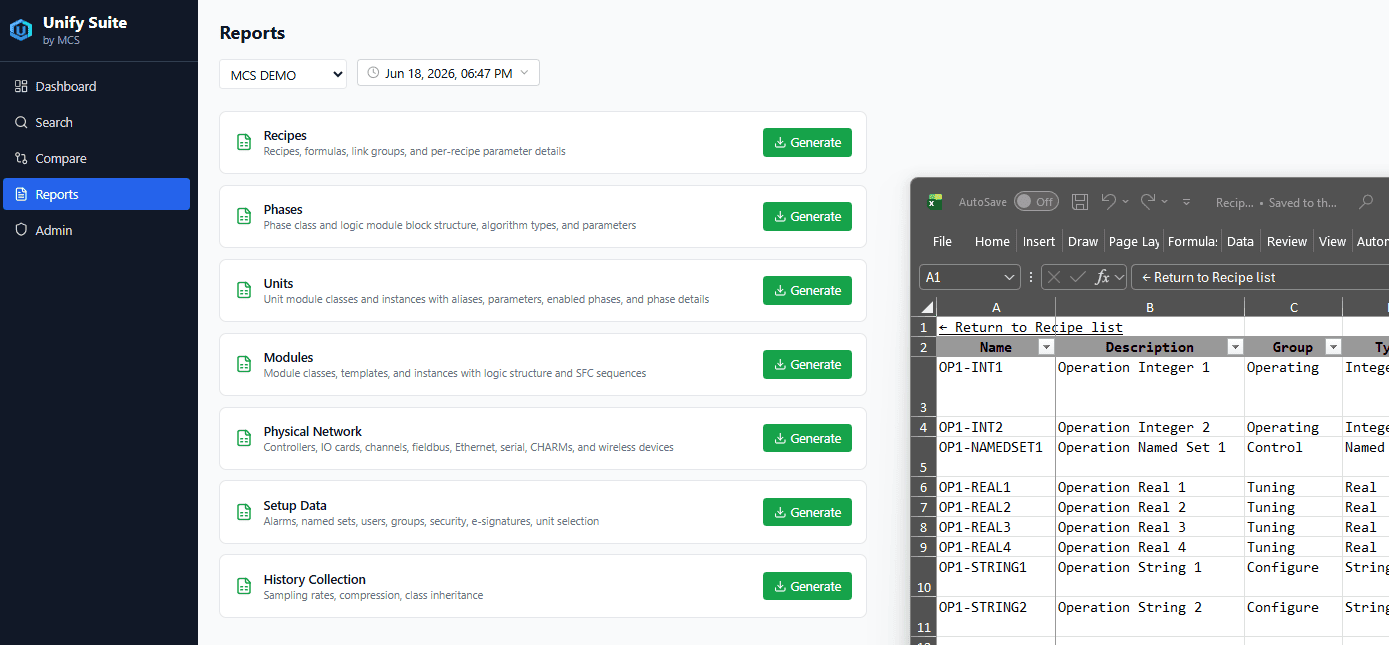 Unify Suite Reports page
